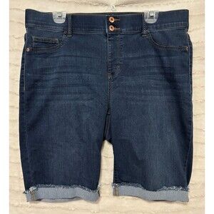 Stitch Star 2 Button Pull-On Stretch Denim Shorts Women’s Clothing, 16W, Blue